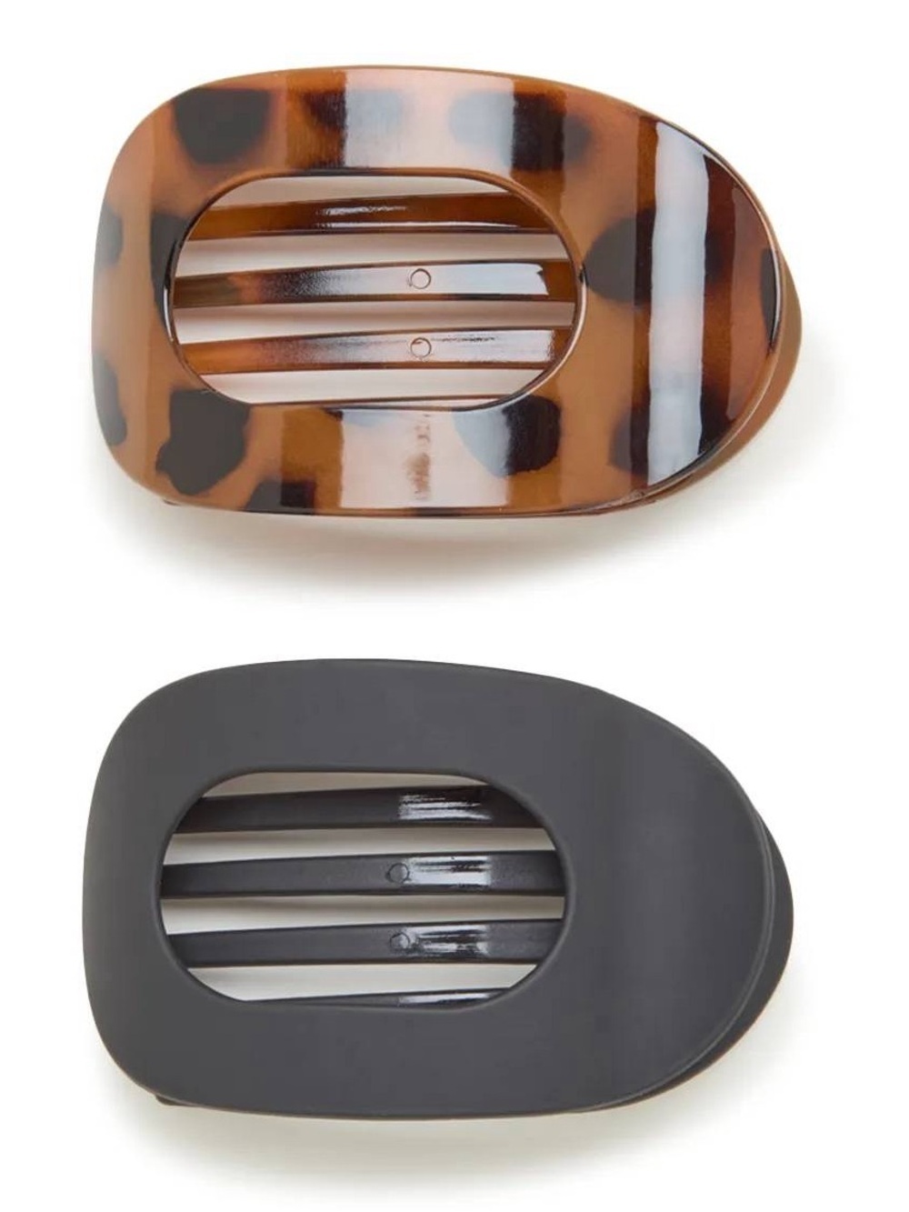Set of 2 Large Oval Hair Claw Clips - Black & Tortoiseshell